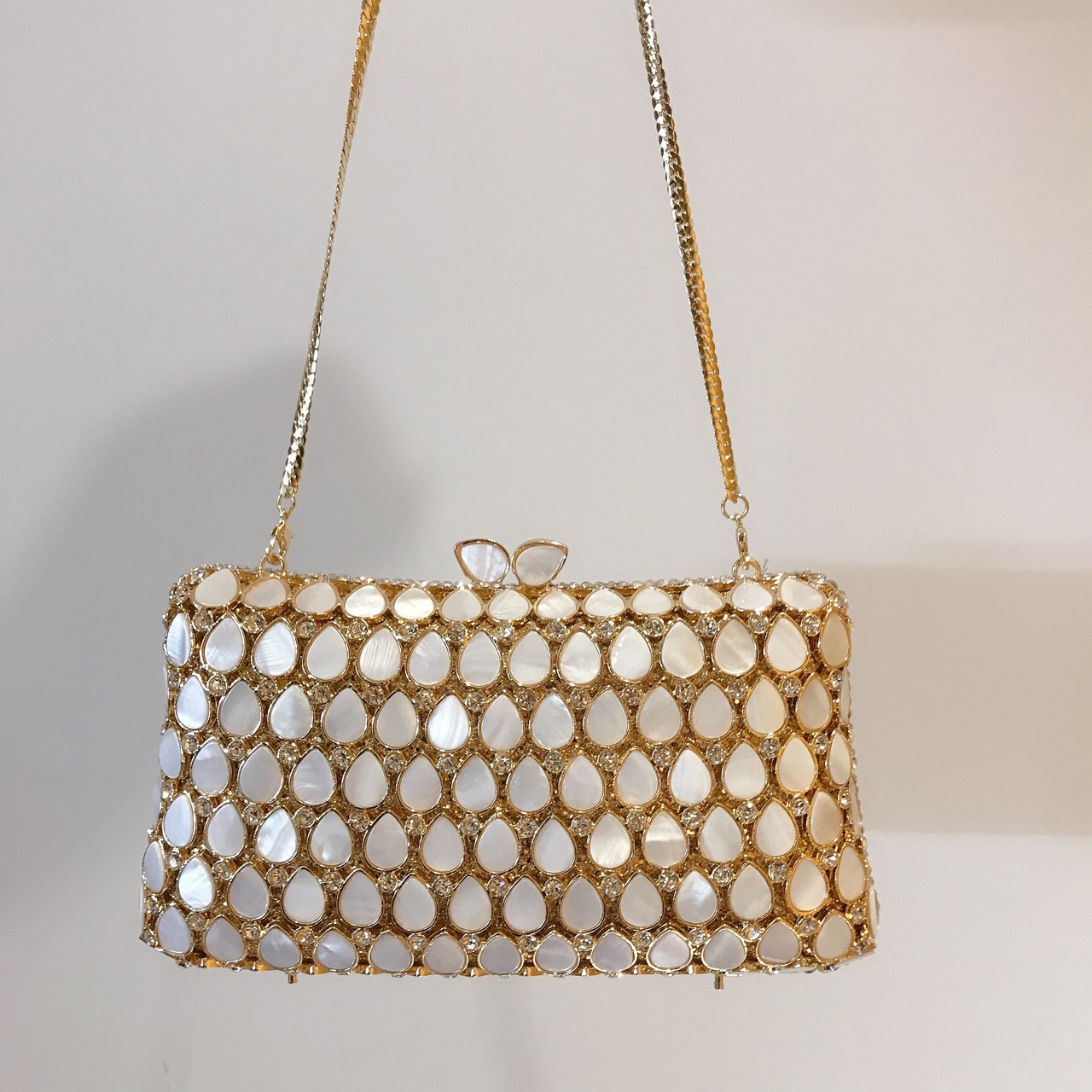 Túi clutch nữ đính đá pha lê hình giọt nước dự tiệc — Màu vàng chi tiết 9