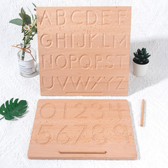 Wholesale factory price wood grain embossed slot writing board for early education Montessori number letter geometric shape beech wood blind writing board