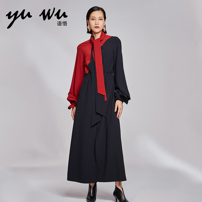 厂家直供语悟修身连衣裙 聚酯纤维面料 气质通勤单件套女性长裙