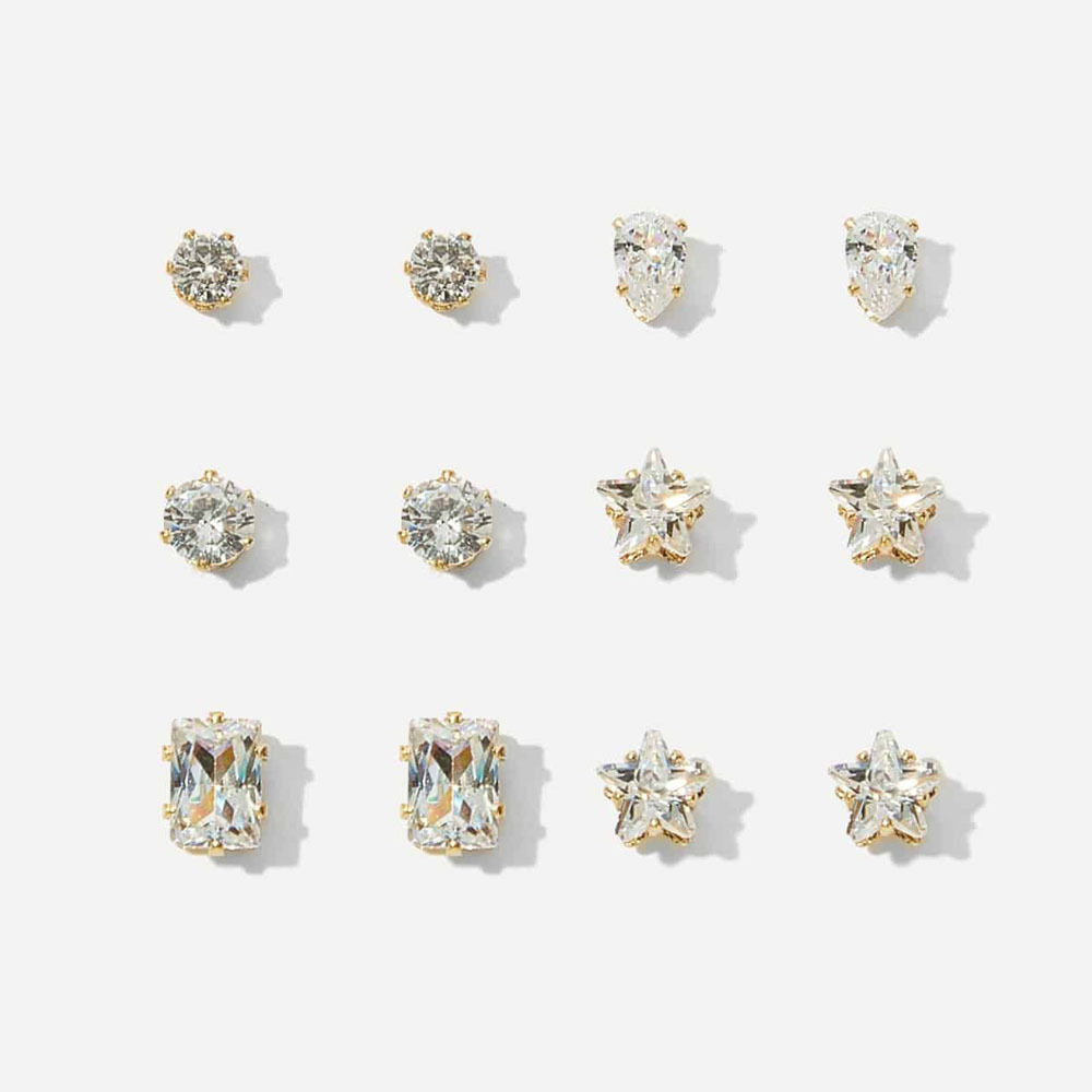 Hot-selling Geometric Zircon 6 Pairs Of Earrings Set Creative Retro Simple Embedded Diamond Earrings Wholesale Nihaojewelry display picture 2