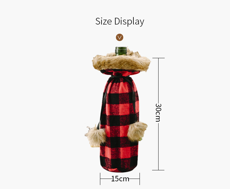 60g Weight Christmas Festival Haobei Christmas Festive Supplies Pompon Plaid Bottle Cover Creative New Red And Black Wine Bottle Bag Wine Gift Box Wine Cover 2