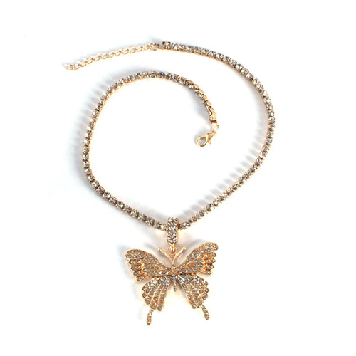 European and American fashion hot selling exaggerated ins fashion punk style Hip-Hop diamond large butterfly necklace women's jewelry wholesale