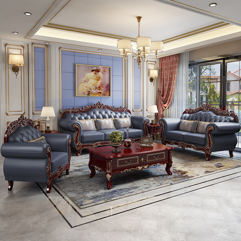 欧式转角真皮沙发客厅大小户型别墅奢华简欧123组合实木美式家具|ms