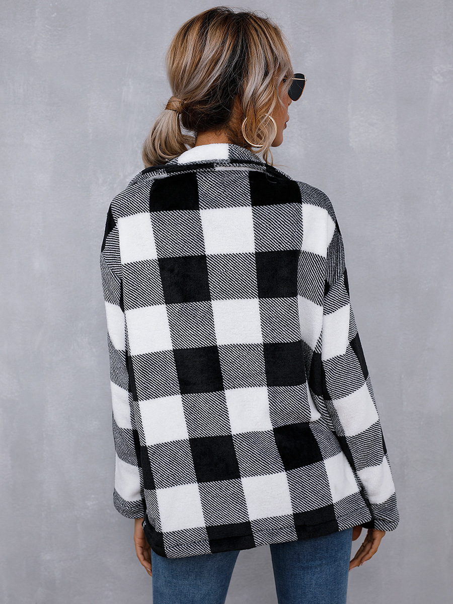 woolen cardigan contrast plaid long shawl jacket NSAL14180