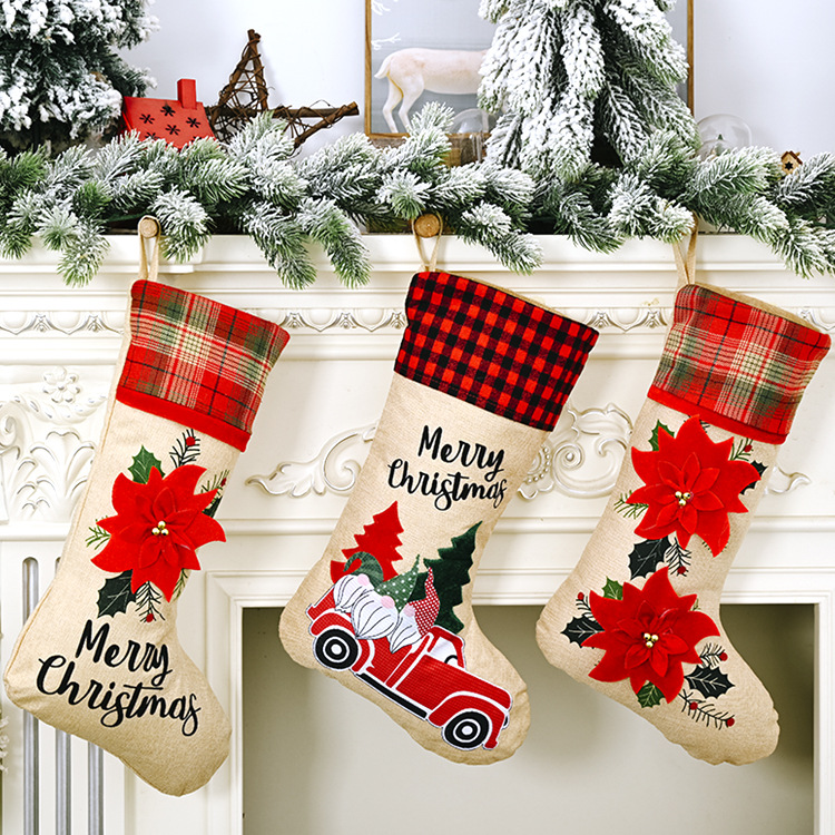 Christmas Decorations Red Flower Linen Socks Forest Car Elderly Socks display picture 13