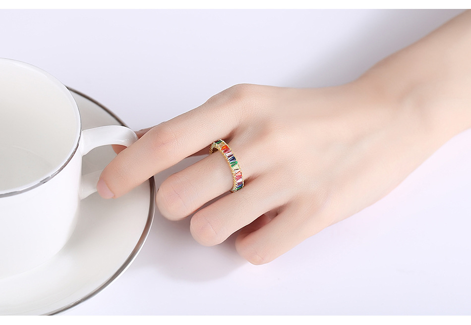 S925 Sterling Silver Colorful Zirconium Ring display picture 3