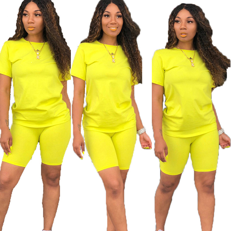 Solid Color Top & Shorts 2-Piece Set NSBTY62687