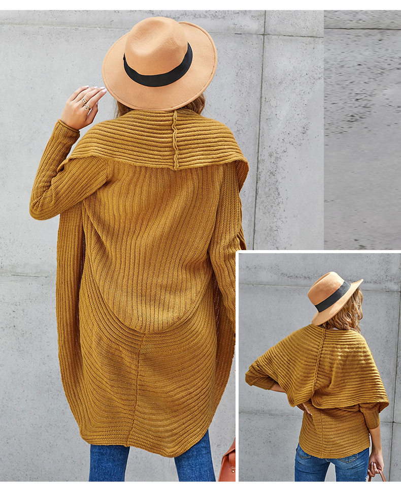 women s solid color loose knit cardigan mid-length jacket NSSI2410