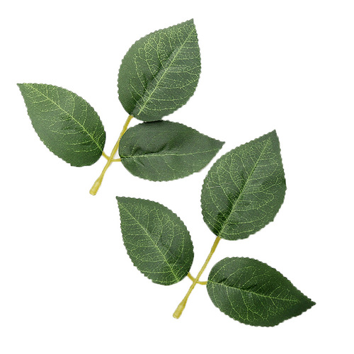 Three-pointed rose leaves simulated silk screen leaves green grass wedding flower arrangement decoration fake leaves single leaves wholesale