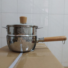 日式食品級不鏽鋼雪平鍋電磁爐木柄泡麵鍋料理奶鍋帶蓋帶蒸籠20cm