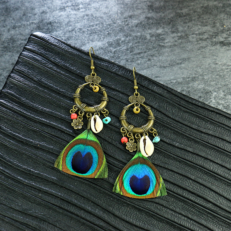 1 Pair Ethnic Style Owl Feather Patchwork Women's Drop Earrings display picture 4