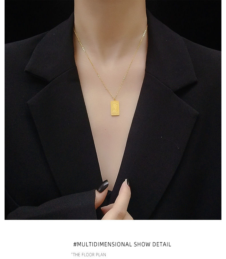 Elizabeth Double-sided Image Clavicle Necklace Long Square Clavicle  Necklace display picture 13