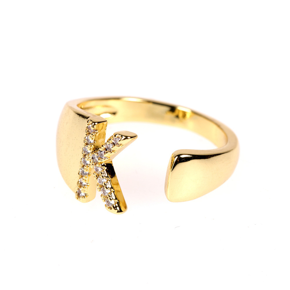 Nuevo Anillo Ajustable De Diamantes De Oro Abierto De 26 Letras display picture 32