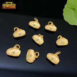 S925纯银镀24K金原矿绿松南红荷叶款老金配件手串配珠手工diy手链