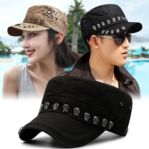 Fully sealed personalized skull rivets fashionable large size flat hats for men and women street visors hip-hop peaked hats