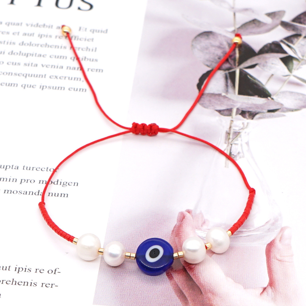 Corea Simple Mal De Ojo Pequeño Brazalete Importado Perlas De Arroz Myuki Perlas De Agua Dulce Naturales Tejidas A Mano Cuerda De Amistad display picture 15