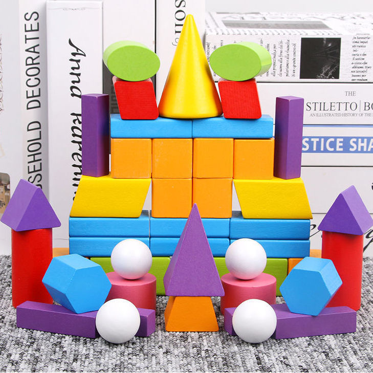 Geometric Shape Cognitive Building Blocks Toys Mathematics Teaching Aids Cylinder Conical Cuboid Stereo Early Education Wooden Toys