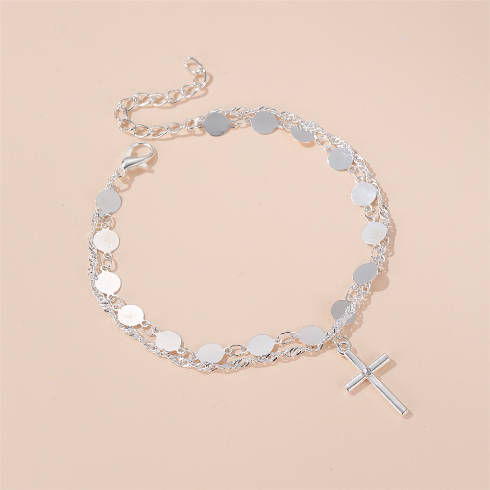 Europäisches Und Amerikanisches Neues Temperament Einfaches Kreuz Armband Mode Rundes Stück Zwei Schicht Iges Damen Armband Grenz Überschreiten Der E-commerce-verkauf display picture 8