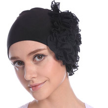 專為穆斯林設計 時尚棉質大頭花裝飾多色彈力透氣頭巾帽 外貿