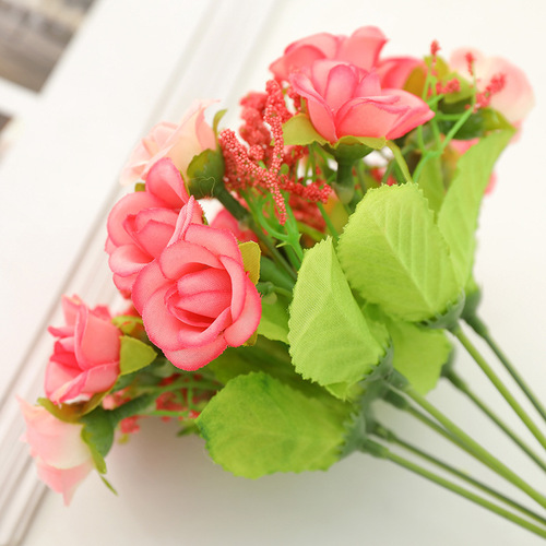 Simulation flower small rose bud 21 diamond rose wedding bouquet home display floral decoration rose wholesale