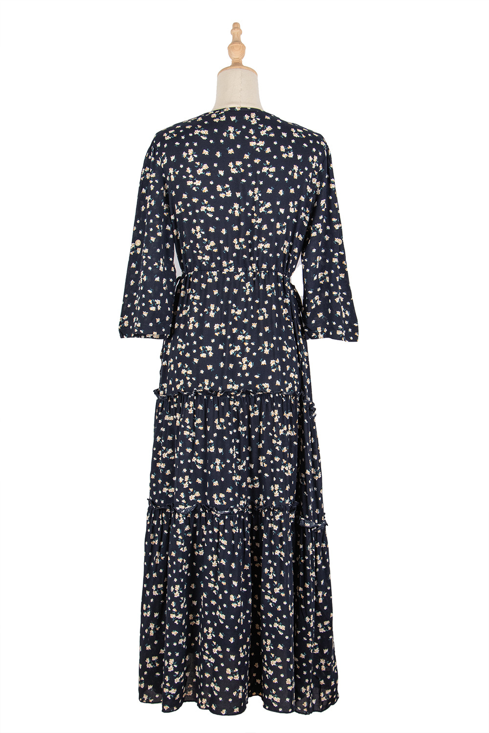 high-waist slim sapphire blue floral dress NSDF10209