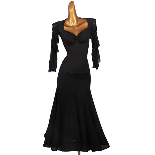 Black V neck Ballroom Latin Dance Dresses for Women Girls ball dancing long skirts waltz tango foxtrot smooth rhythm dance long gown 