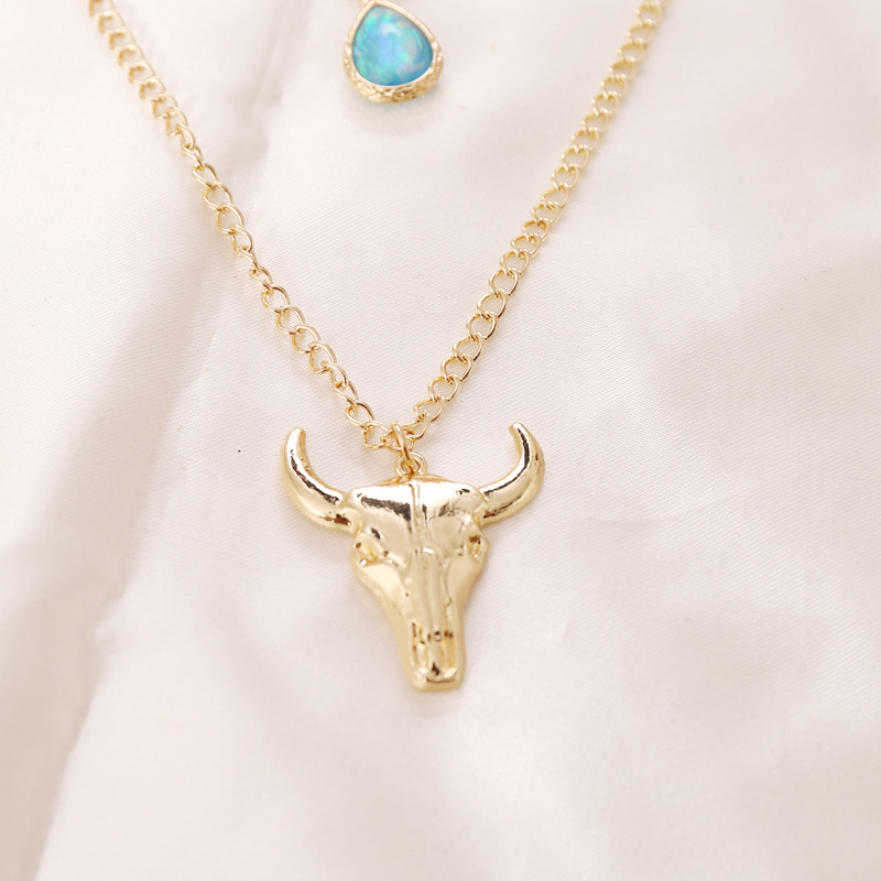 Fashion Heart-shape Bull Head Multi-layer Alloy Necklace display picture 5