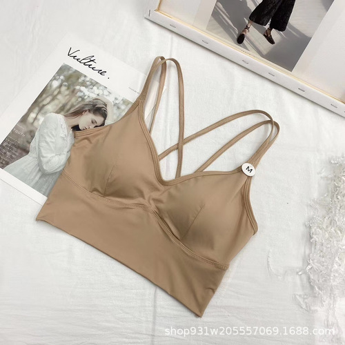 2030#Thin Cup Ice Silk Beauty Back Wrap Chest Thin Strap Cross Tube Top No Wire Ring Sports Bra