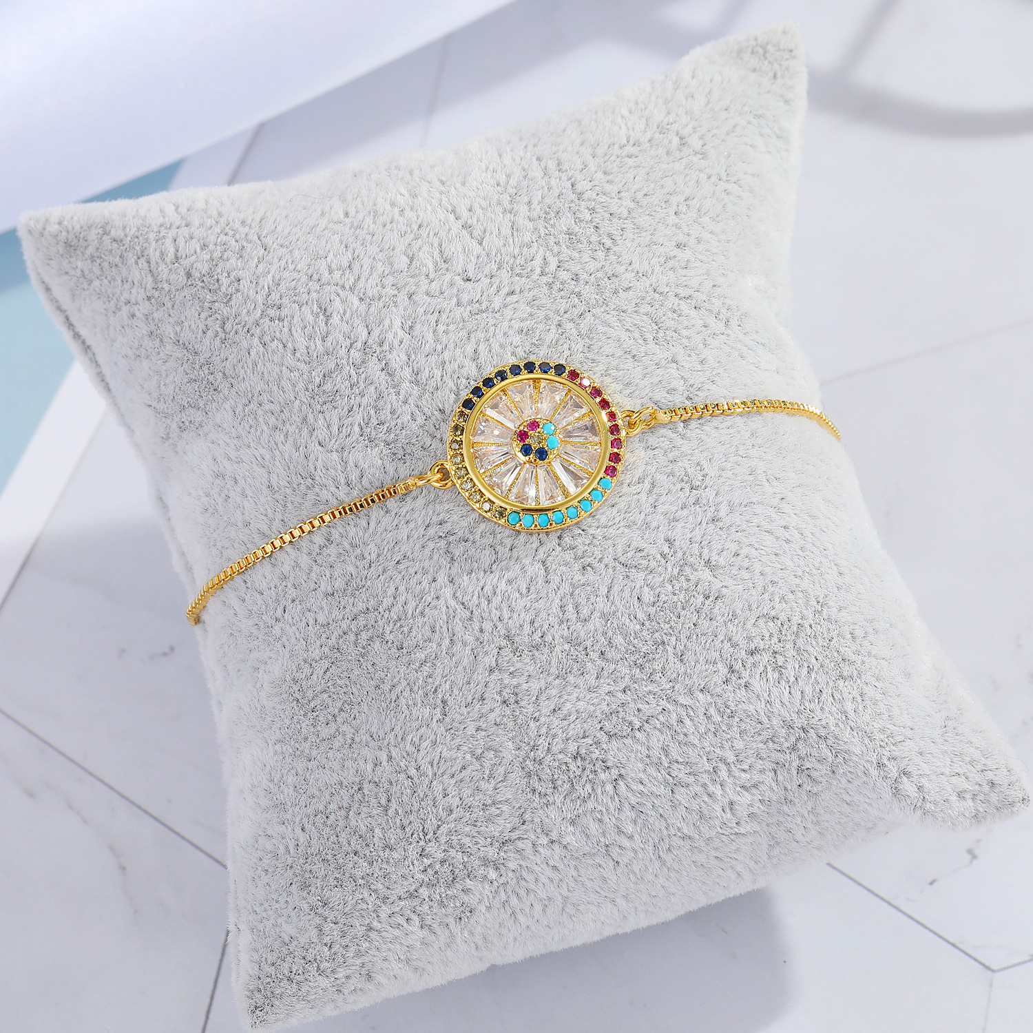 Foreign Trade New Colorful Zircon Eye Bracelet Brazilian Style Religious Personality Simple Multi-color Adjustable Bracelet display picture 6