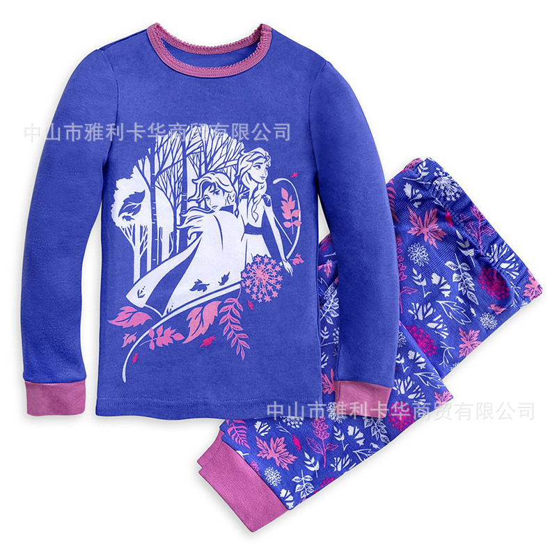 Cross-Border Kidsren's Long-Sleeved Suit Pure Cotton Ribbed Milk Silk Polyester Home Clothes Pantamas Kidspajamas
