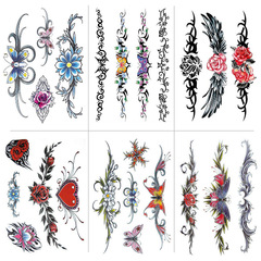 Abdominal Surgery Scar Covering Bar Colorful Flower TH Waterproof Arm Tattoo Sheet EBay Cross-border Set Tattoo