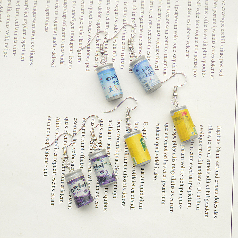 Funny Cute Juice Drink Can Earrings display picture 3