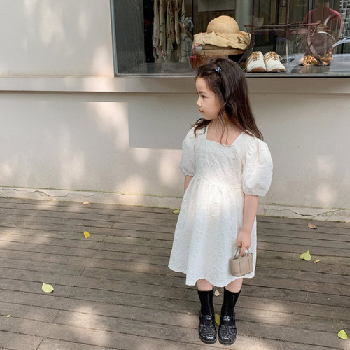 Mother and daughter matching set women's dress with hidden floral pattern U-neck floral princess dress summer new foreign trade children's clothing