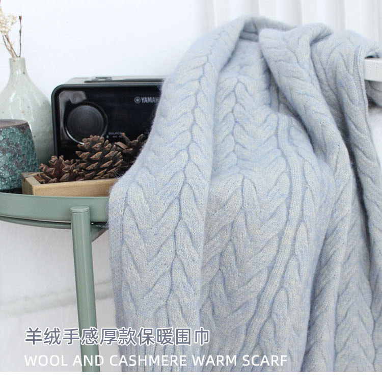 Blue cashmere scarf for women autumn and winter thickened widened Korean wool shawl dual-use scarf outer twist vintage Blue cashmere scarf for women autumn and winter thickened widened Korean wool shawl dual-use scarf outer twist vintage