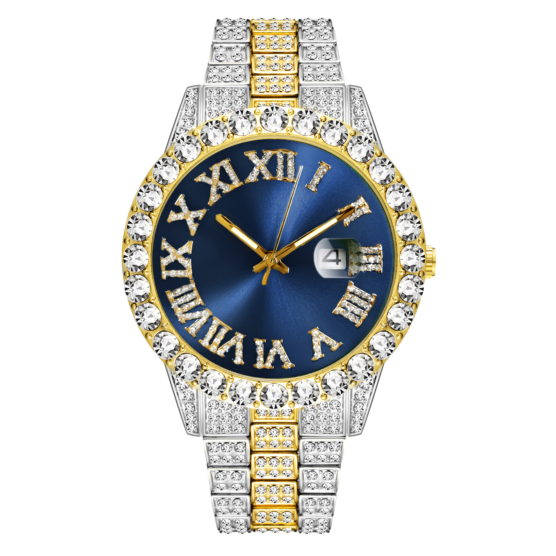 Missfox Europa y América hip hop 2643 tendencia de la moda rhinestone correa de los hombres reloj de cuarzo de moda reloj de diamante completo image 3