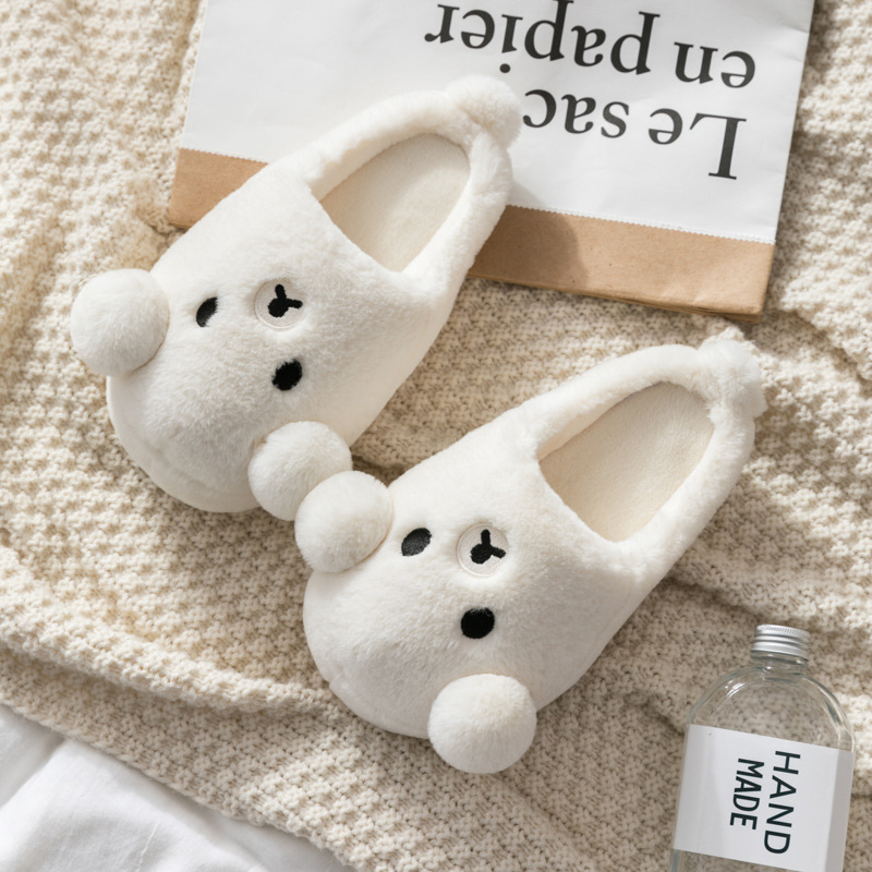 Cute cotton slippers female plush cartoon thick bottom warm couple indoor autumn and winter home male home children's home drag