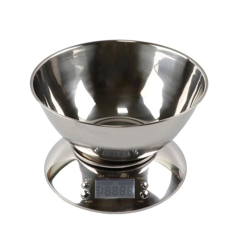 工厂直供精美电子厨房秤 5kg不锈钢测量碗秤 高精度烘焙食物克秤