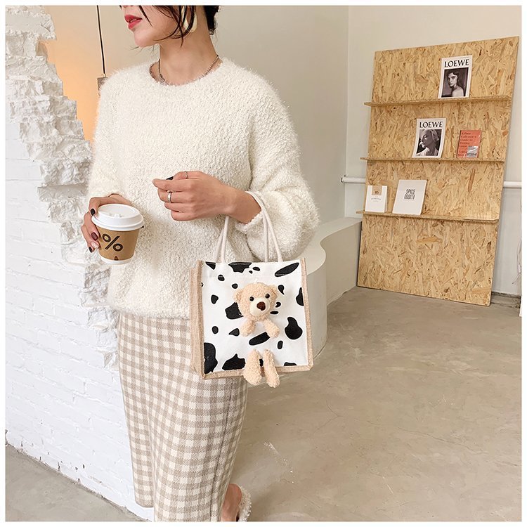Wholesale 2020 new Instagram winter cute bear Japanese women's bags, cartoon student fashion hand-held trendy fabric bags undefined