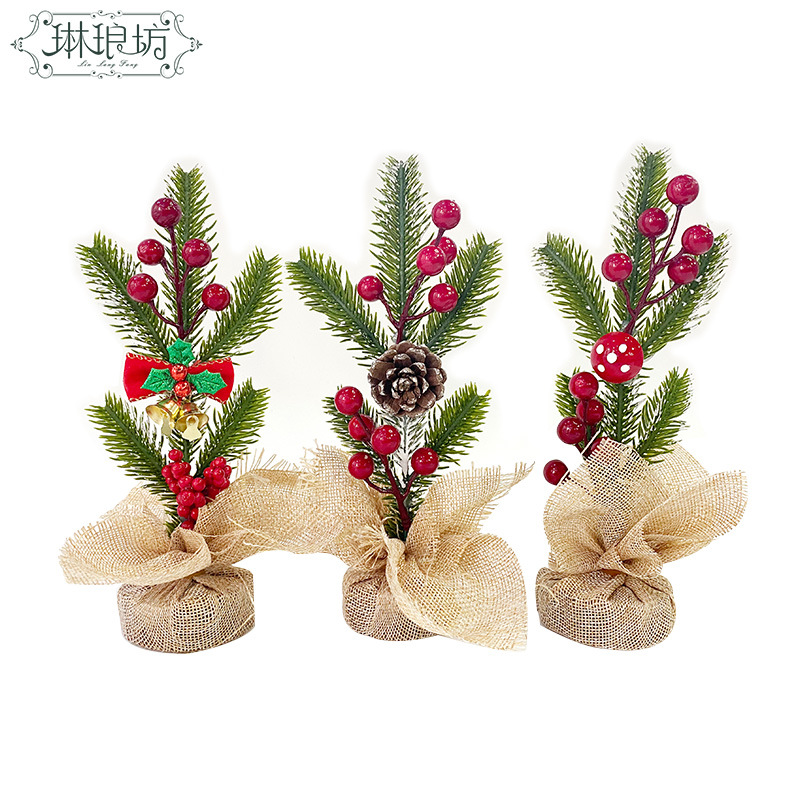 Mini Escritorio de Navidad árbol de flores de regalo caja de regalo de decoración pequeño objeto Campana de cono de pino seta decoración de hojas de pino