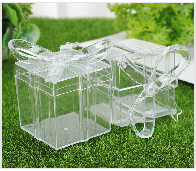 Cross-border Food Grade Plastic Transparent Bow Square Candy Gift Box Wedding Candy Box Wedding Companion Gift Box Packaging Box display picture 4