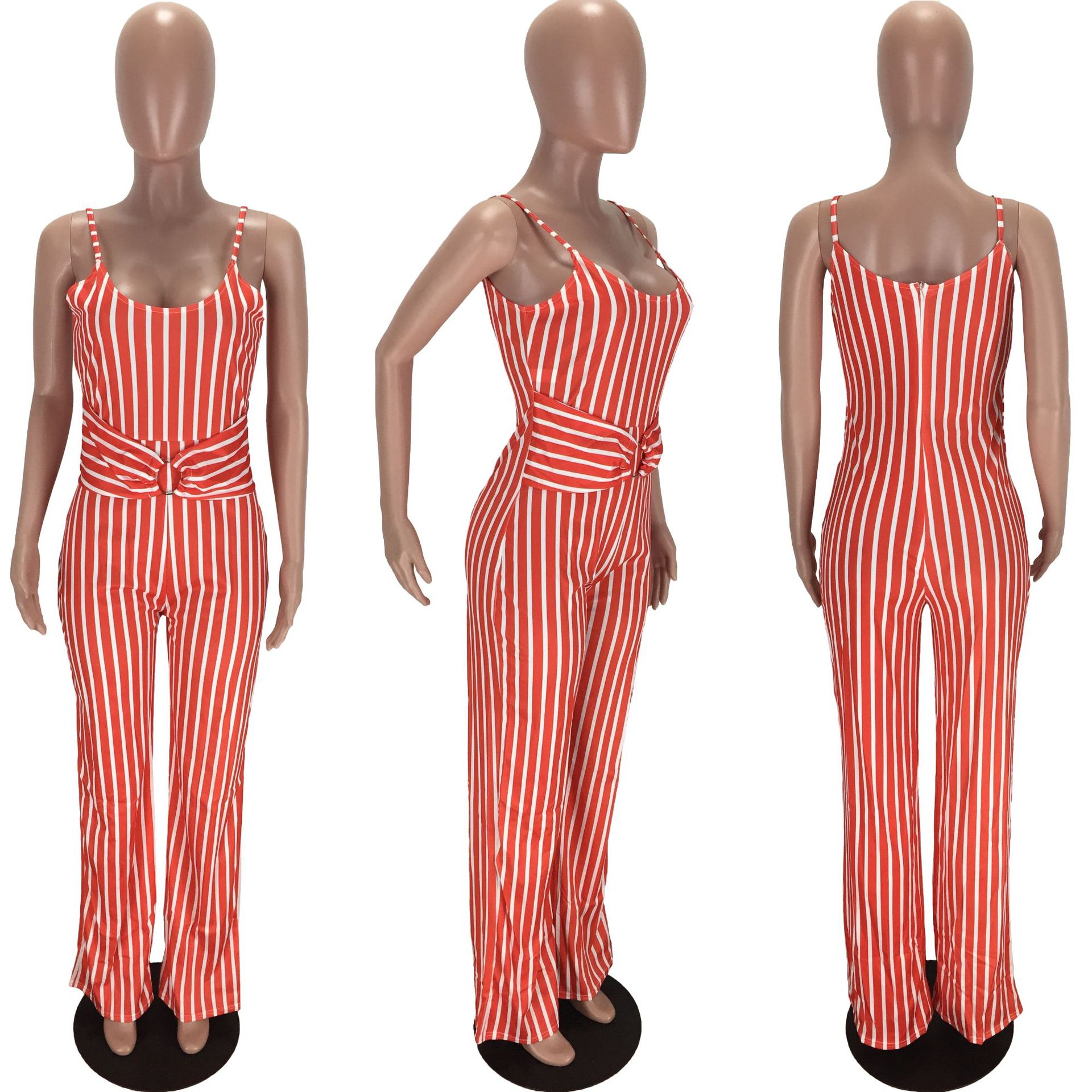 Striped printed suspender jumpsuit NSFZ62374