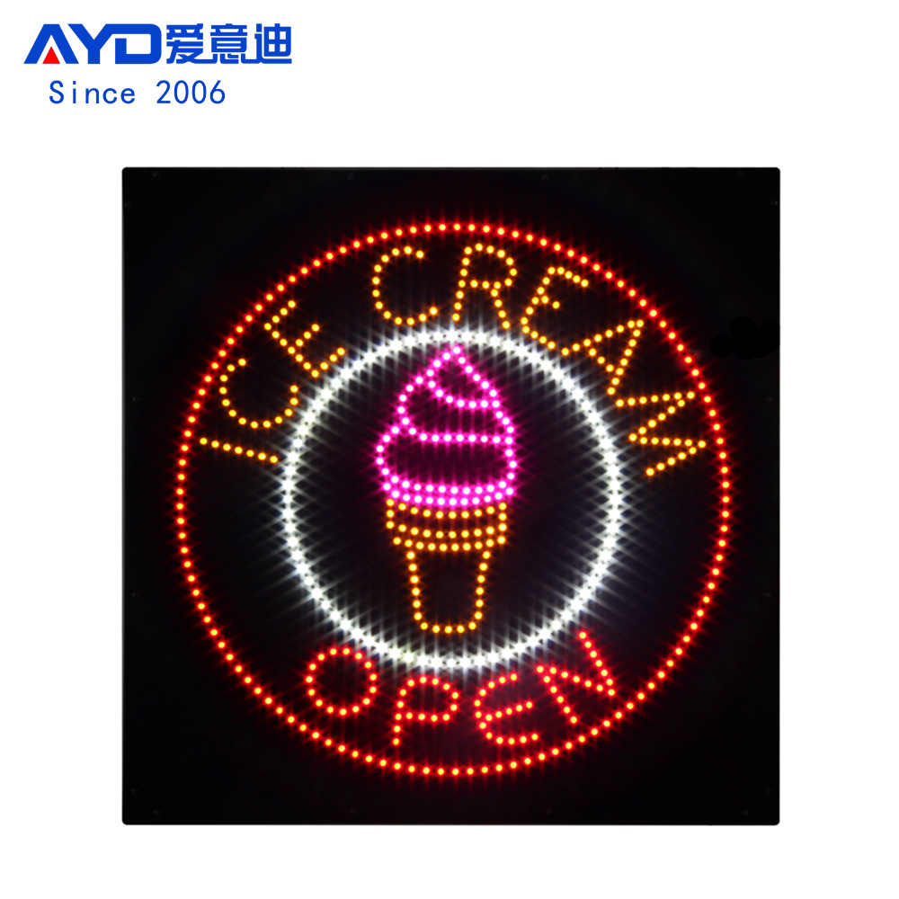 店招LED广告牌 冰淇淋标识灯箱 LED ICE CREAM OPEN SIGN 60x60cm