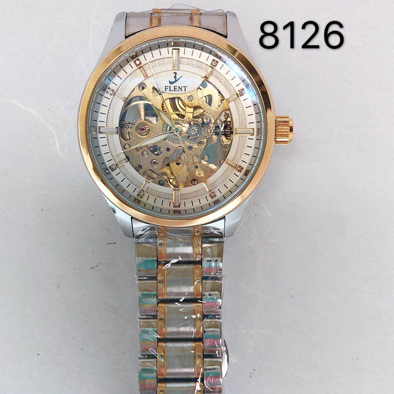 Nueva moda FLENT reloj mecánico de los hombres correa de acero reloj mecánico automático de negocios Flying Wave 8126