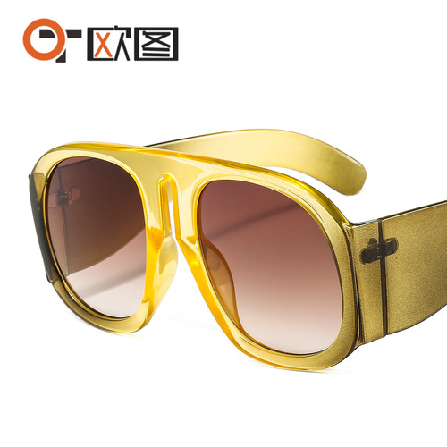 Foreign trade cross-border ins large frame sunglasses for women European and American fashion street photography round catwalk personality contrasting sunglasses T1770