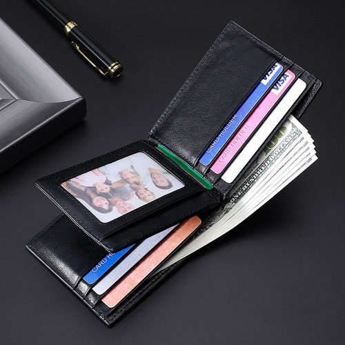 Genuine leather men's wallet European and American oil wax leather dollar wallet RFID anti-radio frequency identification cowhide coin purse card holder