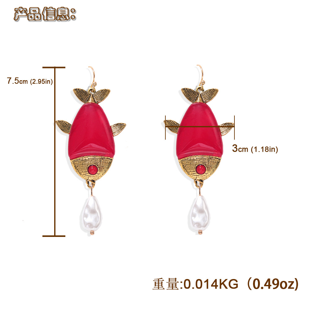 Fish-shaped Drop Pearl Earrings Beach Style Wild Multicolor Resin Earrings Wholesale Nihaojewelry display picture 1