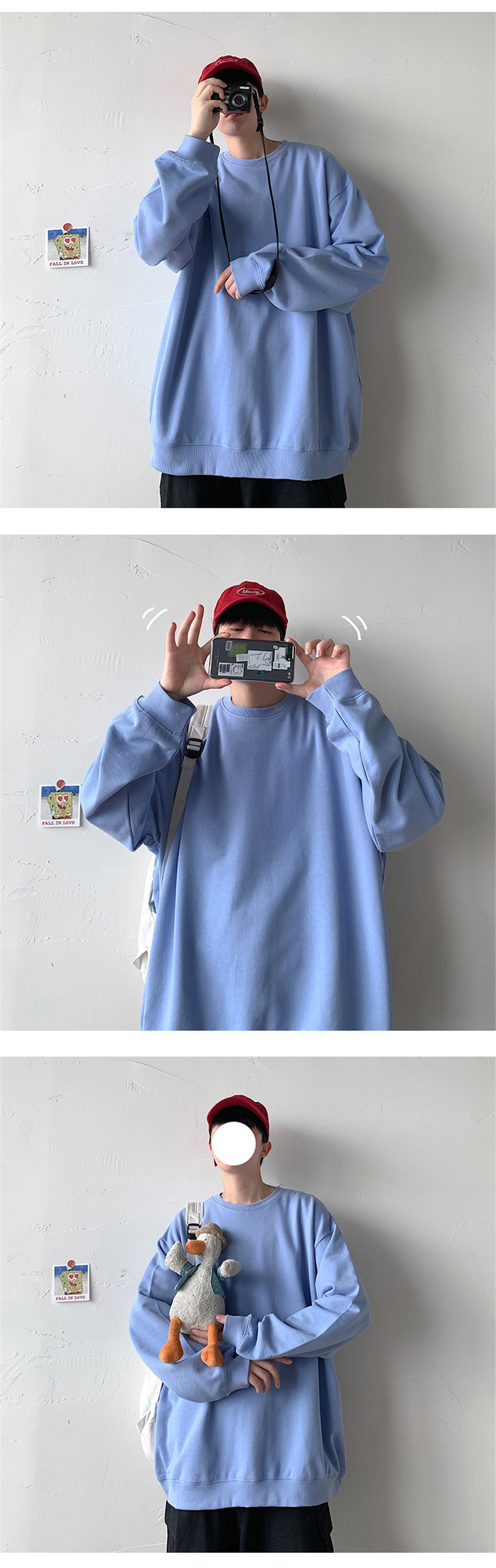 Men's Solid Colour Pullover Sweatshirt Round Neck Long Sleeve_voghion.com