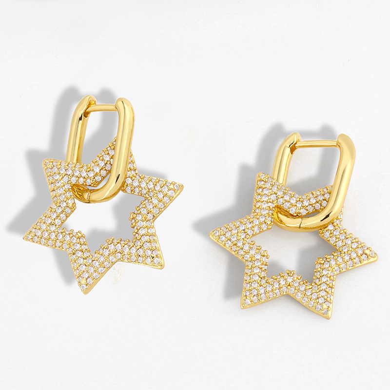 Mode Populaire Bijoux Diamant Pentagramme Boucles D&#39;oreilles Hip-hop Boucles D&#39;oreilles En Gros Nihaojewelry display picture 3