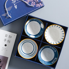 和風手繪個性餐具碗日式商務碗筷套裝家用陶瓷碗銀行金鋪伴手禮品