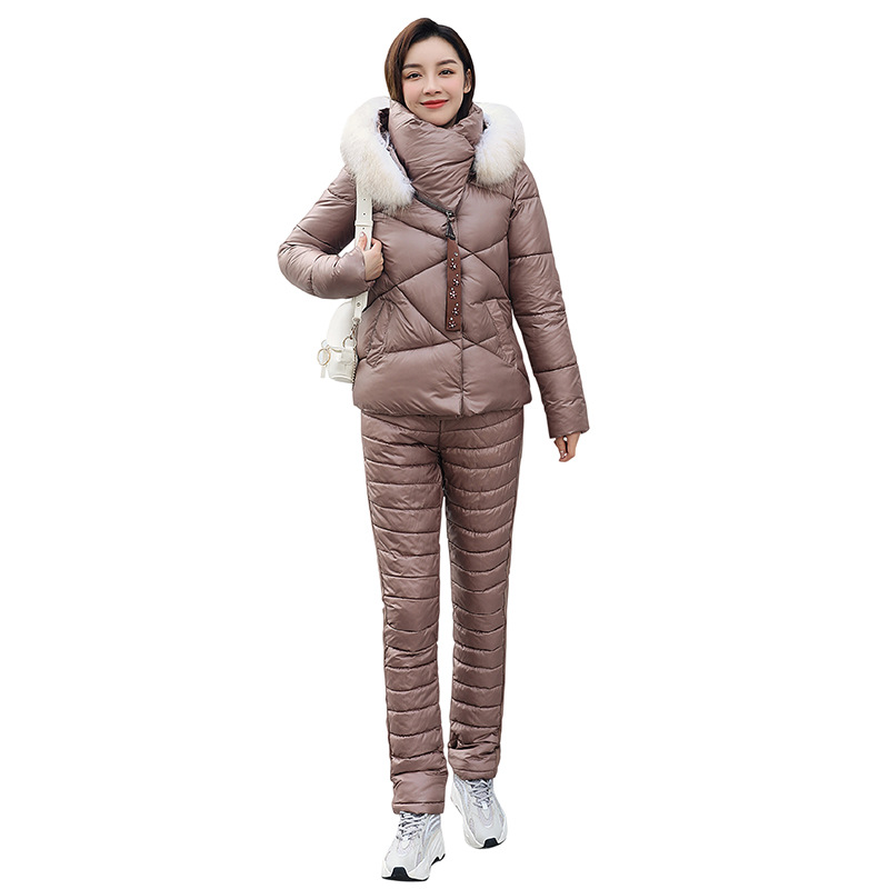Women's Clothing Winter New Thickened Cotton Cotton Coat Women's Suit Large Fur Collar Two piece Cotton Coat Women's Ski Suit_voghion.com